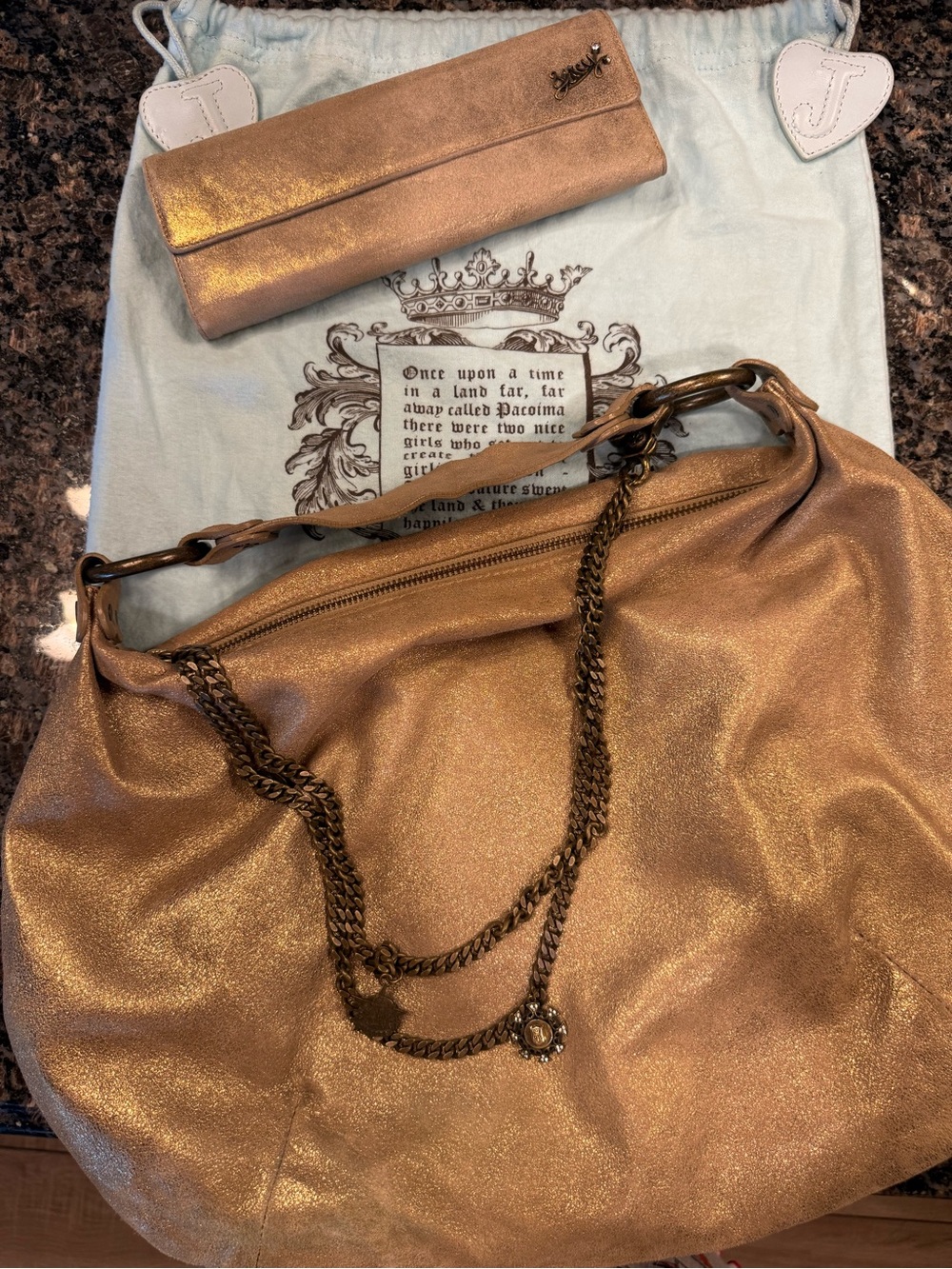 Juicy Couture Metallic Gold Hobo Bag with Matching Wallet